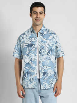American Eagle - Men Ice Blue Floral Button-Up Poolside Shirt