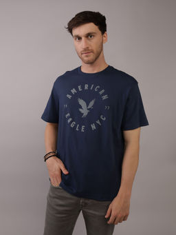 American Eagle - Men Navy Blue Printed T-Shirt