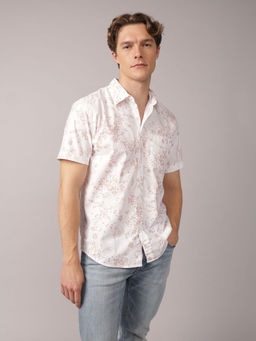American Eagle - Men White Poolside Floral Printed Button-Up Shirt