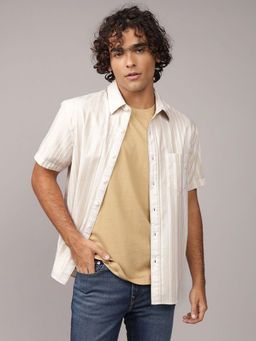 American Eagle - Men Bone Beige Poolside Button-Up Shirt