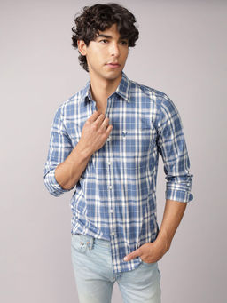 American Eagle - Men Rustic Blue Everyday Poplin Button-Up Shirt