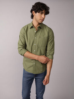 American Eagle - Men Camper Green Everyday Relaxed Fit Poplin Button-Up Shirt