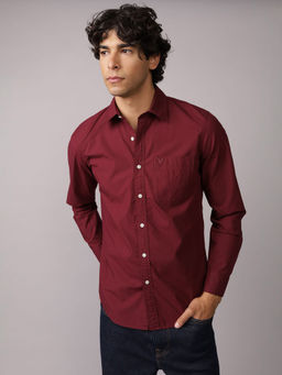 American Eagle - Men Maroon Velvet Everyday Relaxed Fit Poplin Button-Up Shirt