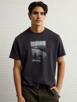 American Eagle - Men Faded Black Logo Graphic T-Shirt