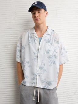 American Eagle - Men White Poolside Floral Button-Up Shirt
