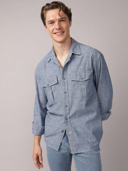 American Eagle - Blue Solid Full Sleeves Shirt