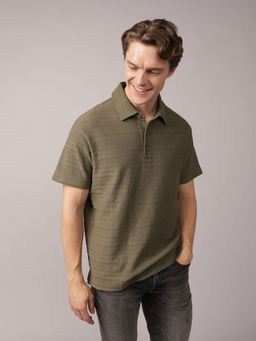 American Eagle - Men Green Textured Polo T-Shirt