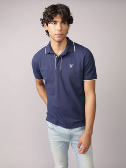 American Eagle - Men Navy Blue Lived-In Stretch Pique Polo Shirt