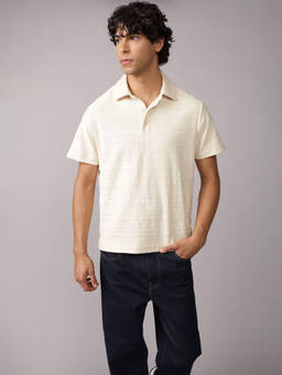 American Eagle - Men Cream Polo T-Shirt