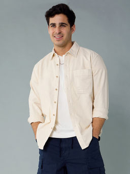 American Eagle - Men Cream Flannel Shirt