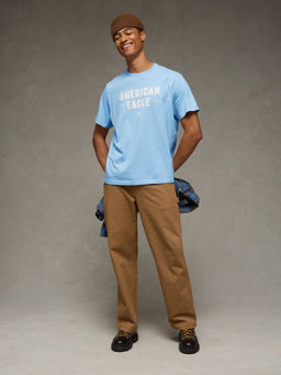 American Eagle - Mens Soft Blue Graphic T-Shirt