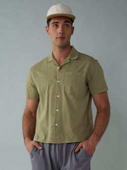 American Eagle - Mens Olive Jacquard Textured Button Up Shirt