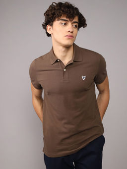 American Eagle - Men Brown Coffee Slim Fit Flex Pique Polo Shirt