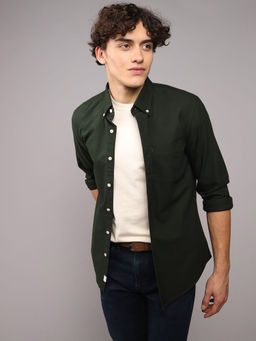 American Eagle - Men Deep Forest Green Everyday Slim Oxford Casual Shirt