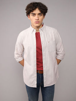 American Eagle - Men White Striped Shirt