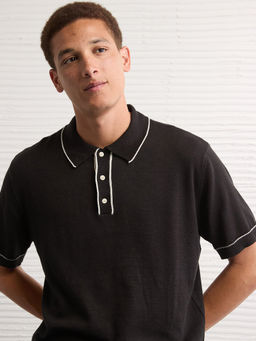 American Eagle - Men Black Tipped Sweater Polo T-shirt