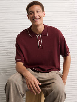 American Eagle - Men Maroon Tipped Sweater Polo T-shirt