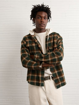 American Eagle - Men Multi-Color Checks Hooded Shirt