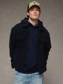 American Eagle - Men Navy Blue Textured Shacket