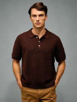 American Eagle - Men Maroon Cotton Collar Neck Regular Fit Polo T-shirt