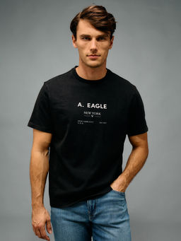 American Eagle - Men Black Cotton Round Neck Regular Fit T-shirt