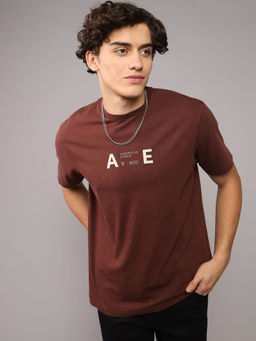 American Eagle - Men Brown Cotton Round Neck Regular Fit T-shirt