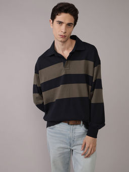 American Eagle - Navy Blue Ae Long Sleeve Boxy Rugby Polo Shirt