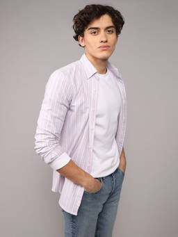 American Eagle - Men Purple Cotton Blend Full Sleeves Slim Fit Shirt