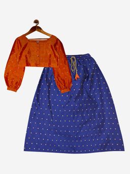 KiddoPanti - Orange & Navy Girls Ethnic Ghagra Choli (Set of 2) (12-14 Years)
