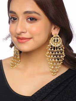 VIRAASI - Gold Plated Kundan Beaded Traditional Tassel Earrings for Women and Girls