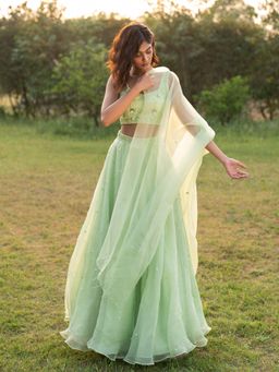 Zoon - A Light Green Embroidered- Sequined Lehenga with Blouse and Dupatta (Set of 3)