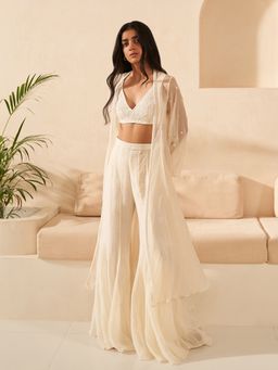 Zoon - Ivory Jacket Paired with Embroidered Blouse and Sharara (Set of 3)