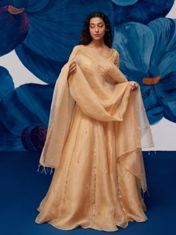 Zoon - Gold Hand Embroidered-Sequined Lehenga with Blouse and Dupatta (Set of 3)