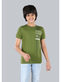 3PIN - Boys Cotton Olive Printed T-Shirt