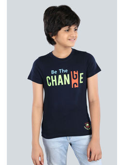 3PIN - Boys Cotton Navy Blue Be The Change Round Neck T-Shirt