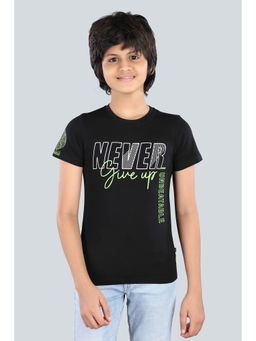 3PIN - Boys Cotton Black Never Give Up Round Neck T-Shirt