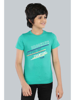 3PIN - Boys Cotton Green Printed Round Neck T-Shirt