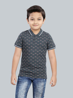 3PIN - Boys Cotton Charcoal Cycle Print Half Sleeve T-Shirt