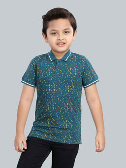 3PIN - Boys Cotton Turquoise Polo Collar T-shirt