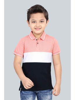 3PIN - Pink Boys Cotton Colorblock Regular Fit Polo Collar T-shirt