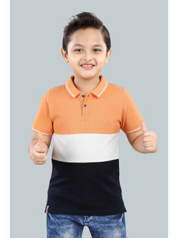 3PIN - Orange Boys Cotton Colorblock Half Sleeve Polo Collar T-shirt