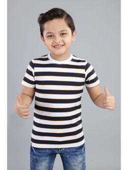 3PIN - Black Boys Cotton Striped Round Neck T-Shirt