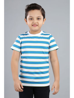 3PIN - Blue Boys Cotton Striped Round Neck T-Shirt