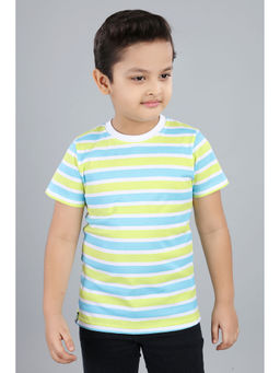 3PIN - Green Boys Cotton Striped Round Neck T-Shirt