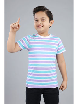 3PIN - Purple Boys Cotton Striped Round Neck T-Shirt