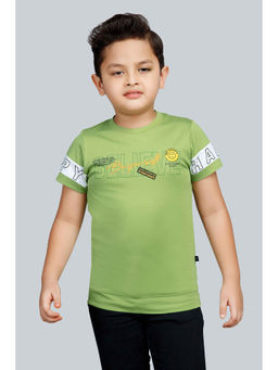 3PIN - Boys Cotton Blend Green Print Half Sleeve T-Shirt