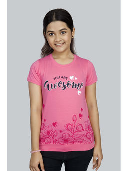 3PIN - Girls Cotton Pink Printed Round Neck T-Shirt