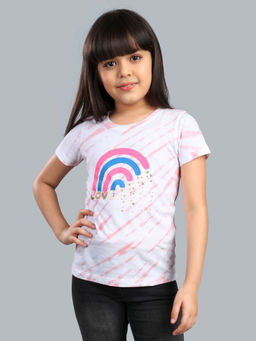 3PIN - Girls Cotton Pink Tie & Dye Round Neck T-Shirt