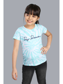 3PIN - Girls Cotton Sky Blue Tie & Dye Round Neck T-Shirt