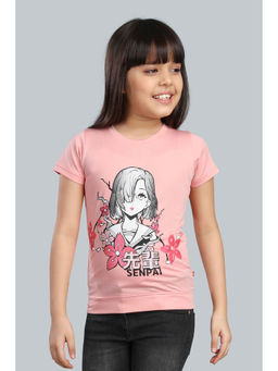 3PIN - Girls Cotton Pink Printed Round Neck T-Shirt